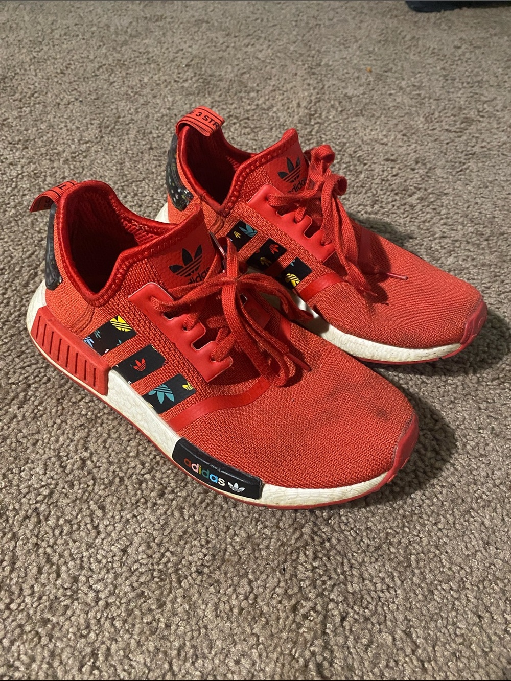 adidas Kids Red Sneakers with Black Accent Stripes